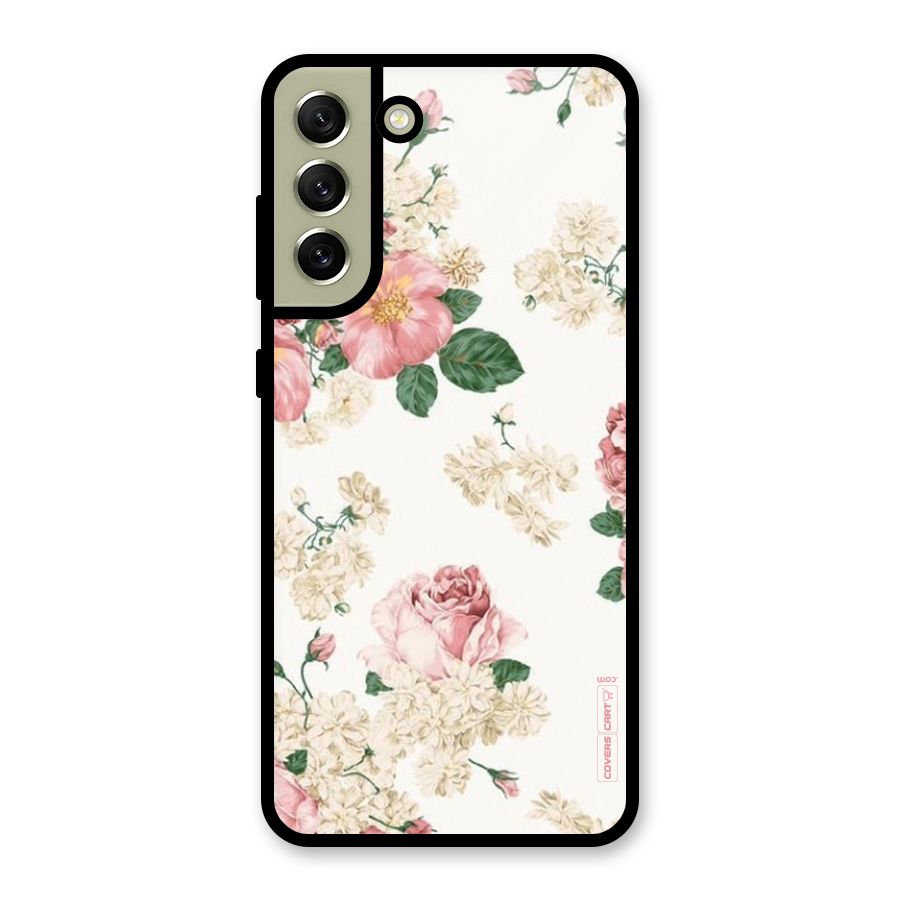Vintage Floral Pattern Metal Back Case for Galaxy S21 FE 5G (2023)