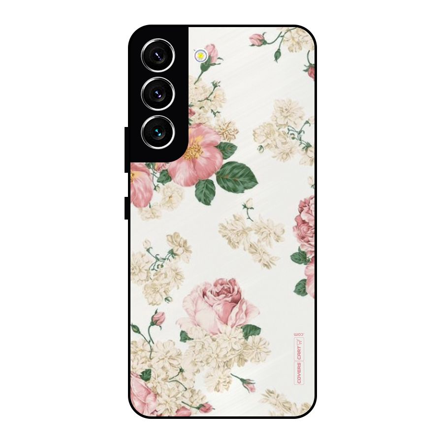 Vintage Floral Pattern Metal Back Case for Galaxy S22 5G