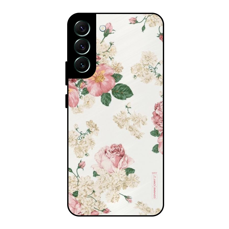 Vintage Floral Pattern Metal Back Case for Galaxy S22 Plus 5G