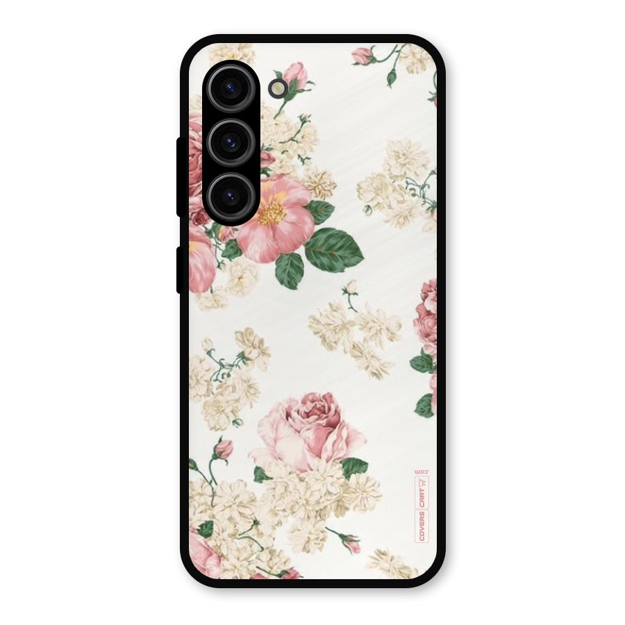 Vintage Floral Pattern Metal Back Case for Galaxy S23