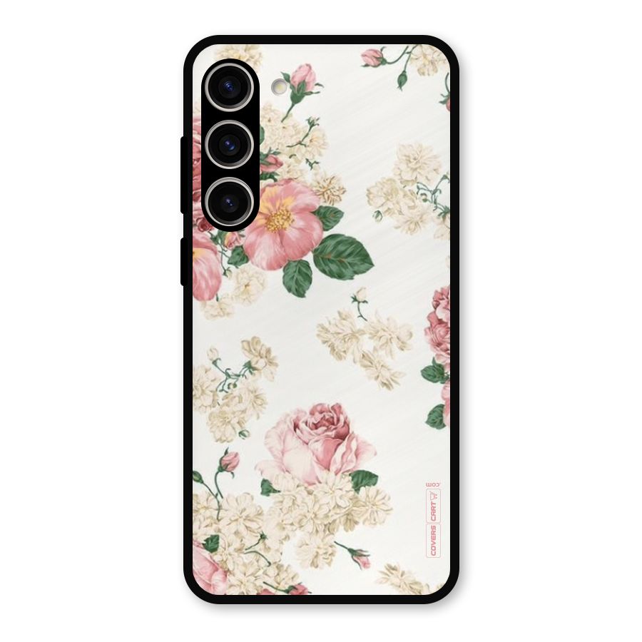 Vintage Floral Pattern Metal Back Case for Galaxy S23 Plus