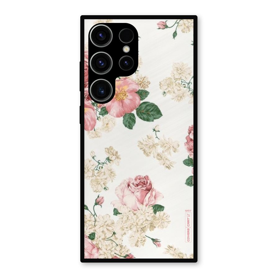 Vintage Floral Pattern Metal Back Case for Galaxy S23 Ultra