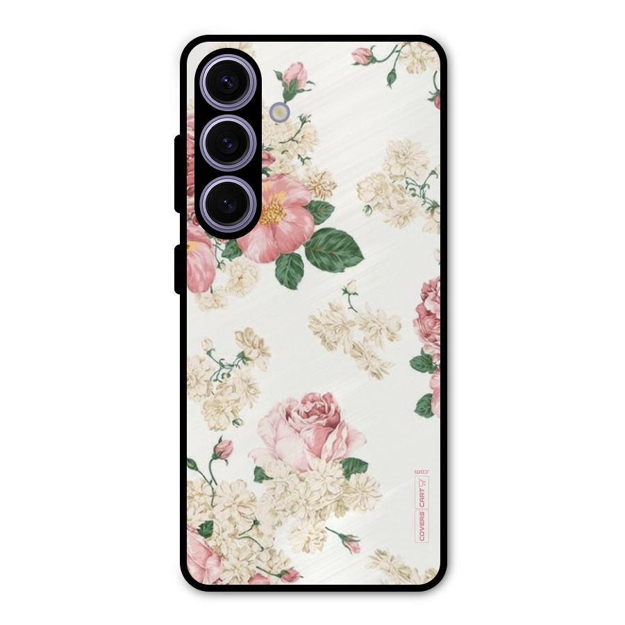 Vintage Floral Pattern Metal Back Case for Galaxy S24