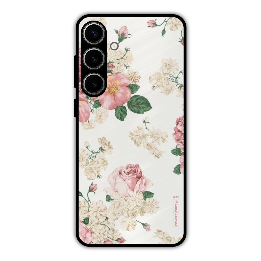 Vintage Floral Pattern Metal Back Case for Galaxy S24 Plus