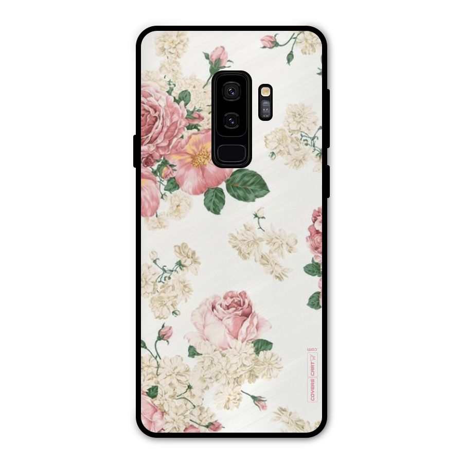 Vintage Floral Pattern Metal Back Case for Galaxy S9 Plus