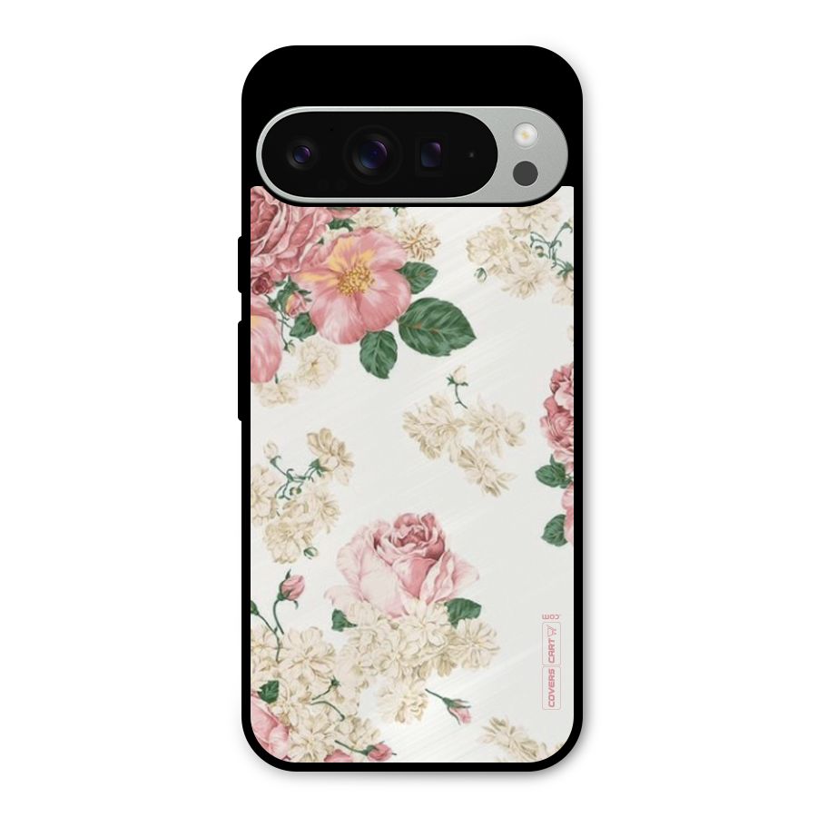 Vintage Floral Pattern Metal Back Case for Google Pixel 9 Pro XL
