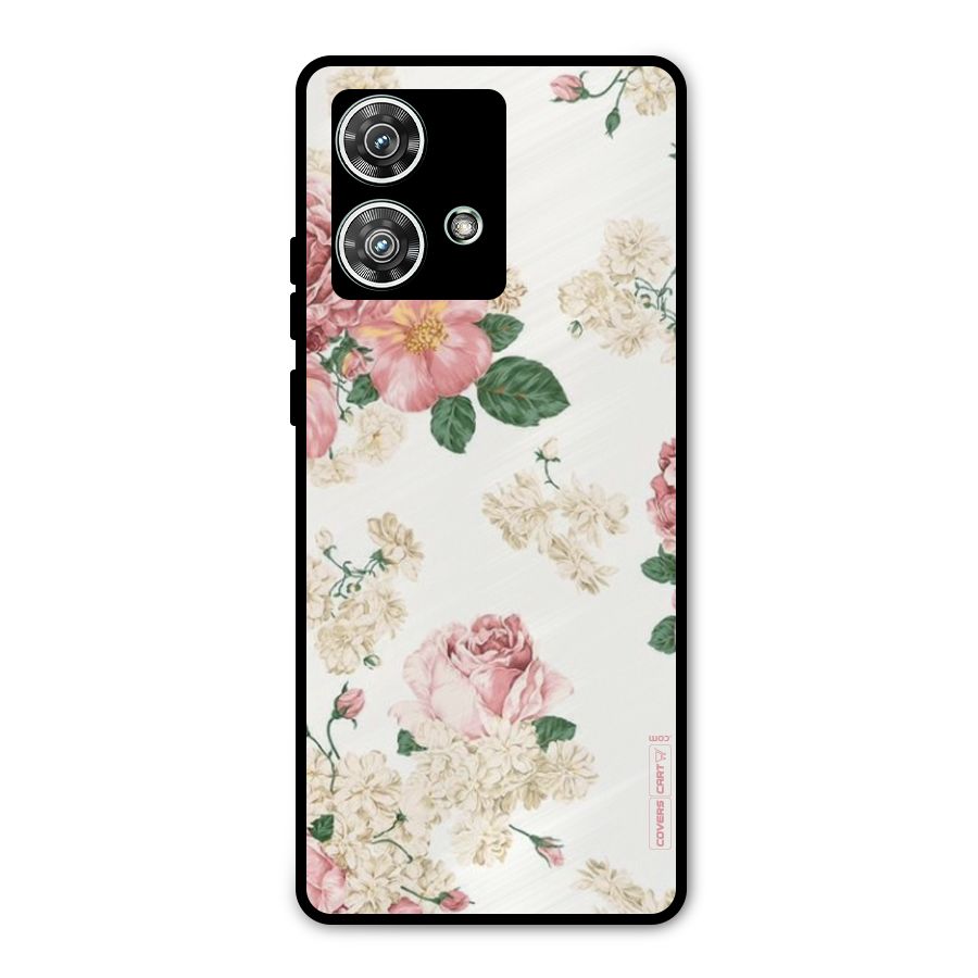 Vintage Floral Pattern Metal Back Case for Motorola Edge 40 Neo