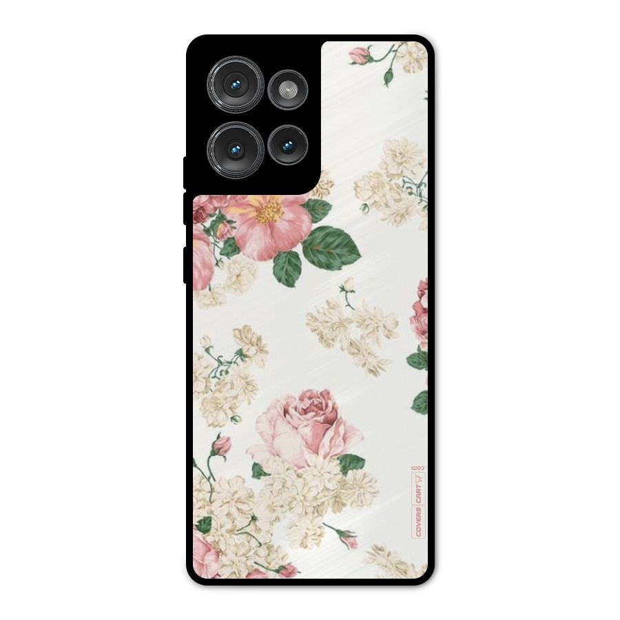 Vintage Floral Pattern Metal Back Case for Motorola Edge 50