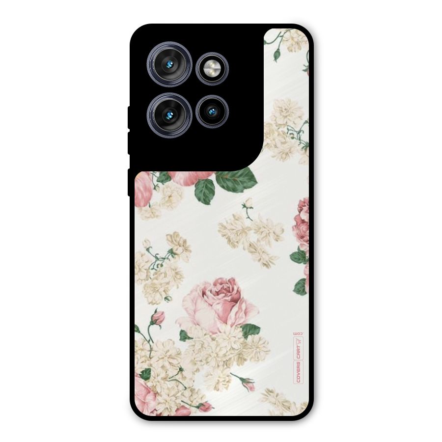 Vintage Floral Pattern Metal Back Case for Motorola Edge 50 Neo