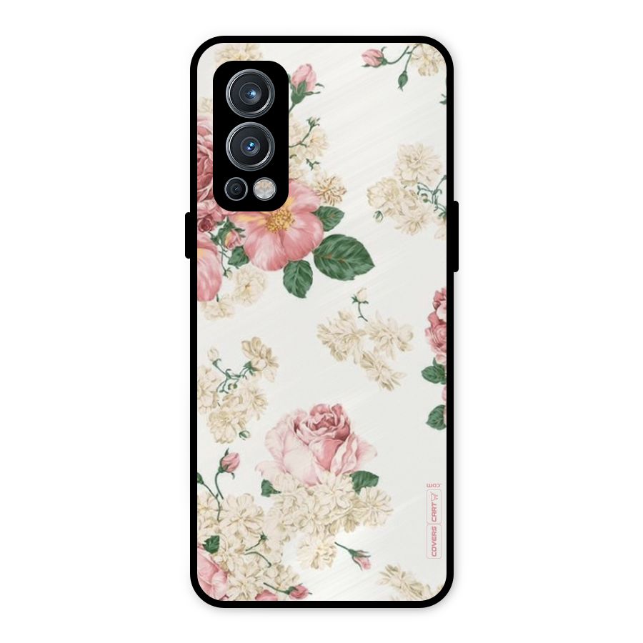 Vintage Floral Pattern Metal Back Case for OnePlus Nord 2 5G