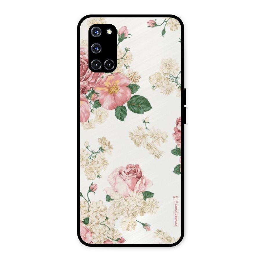 Vintage Floral Pattern Metal Back Case for Oppo A52