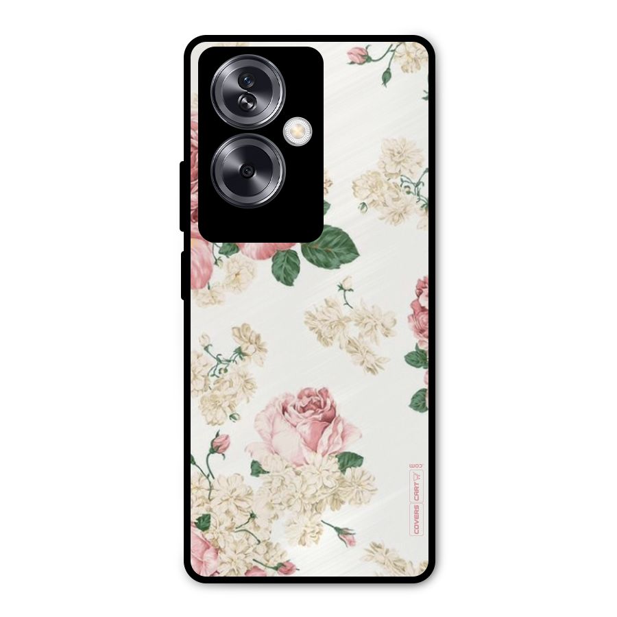 Vintage Floral Pattern Metal Back Case for Oppo A79 5G