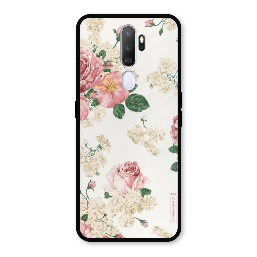 Vintage Floral Pattern Metal Back Case for Oppo A9 (2020)