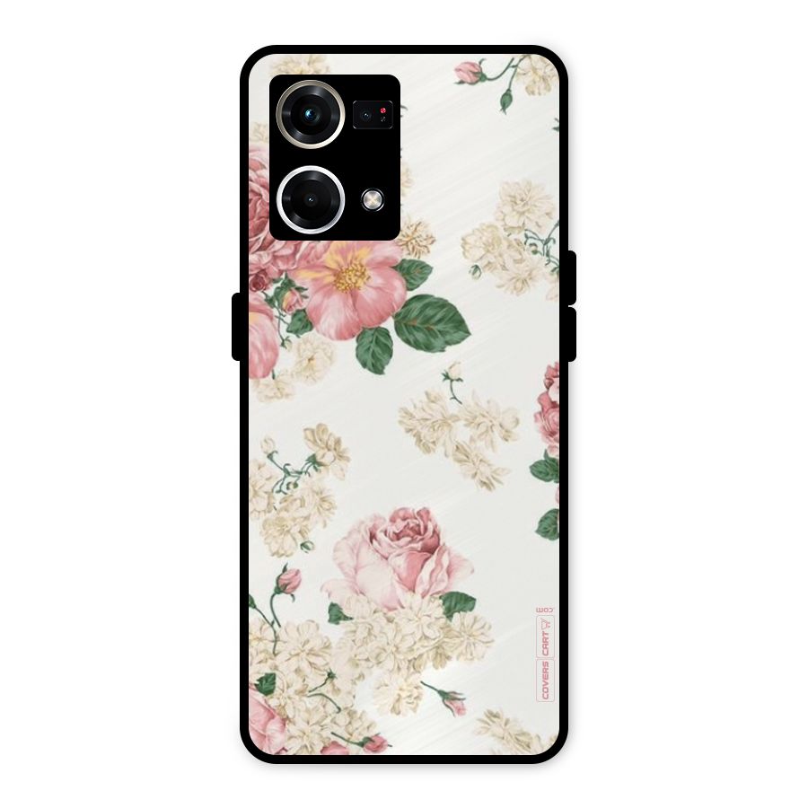 Vintage Floral Pattern Metal Back Case for Oppo F21s Pro 4G