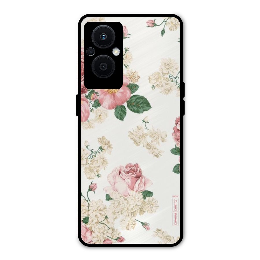 Vintage Floral Pattern Metal Back Case for Oppo F21s Pro 5G