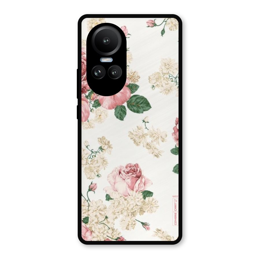 Vintage Floral Pattern Metal Back Case for Oppo Reno10