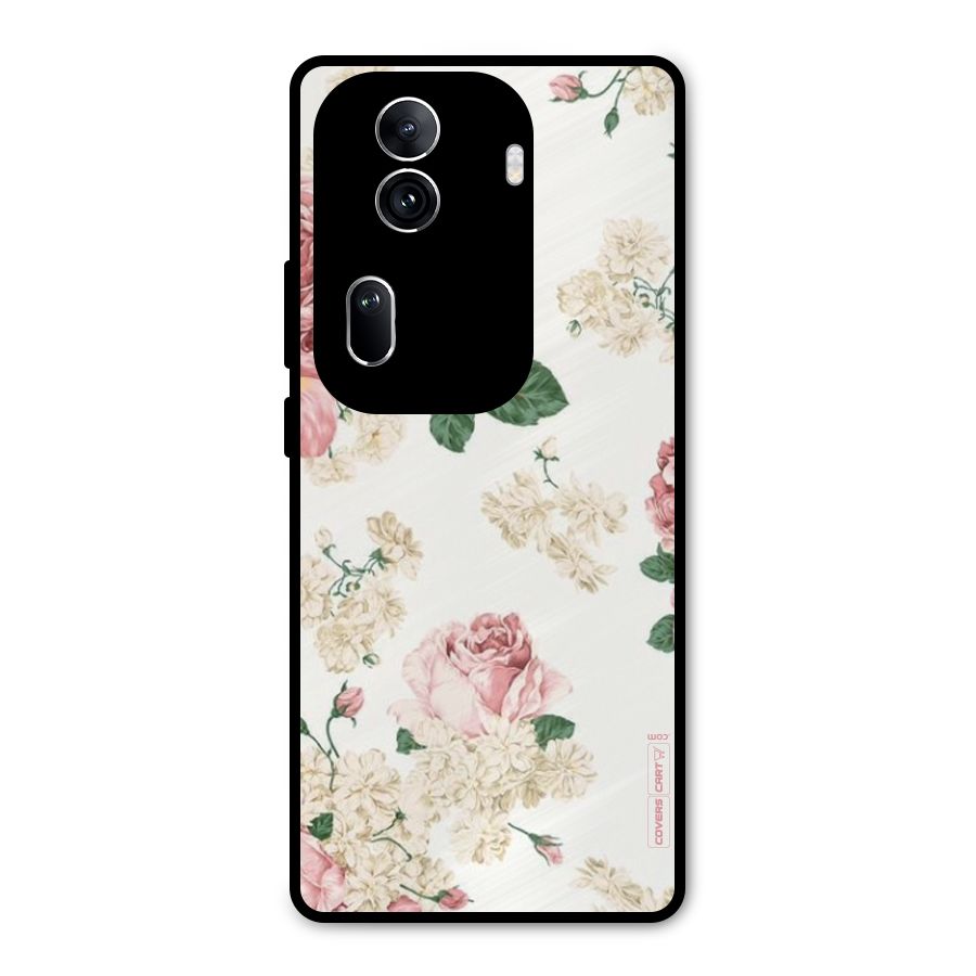 Vintage Floral Pattern Metal Back Case for Oppo Reno11 Pro 5G