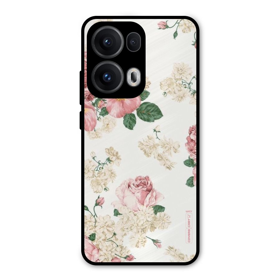 Vintage Floral Pattern Metal Back Case for Oppo Reno13 Pro