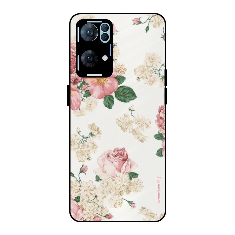 Vintage Floral Pattern Metal Back Case for Oppo Reno7 Pro 5G