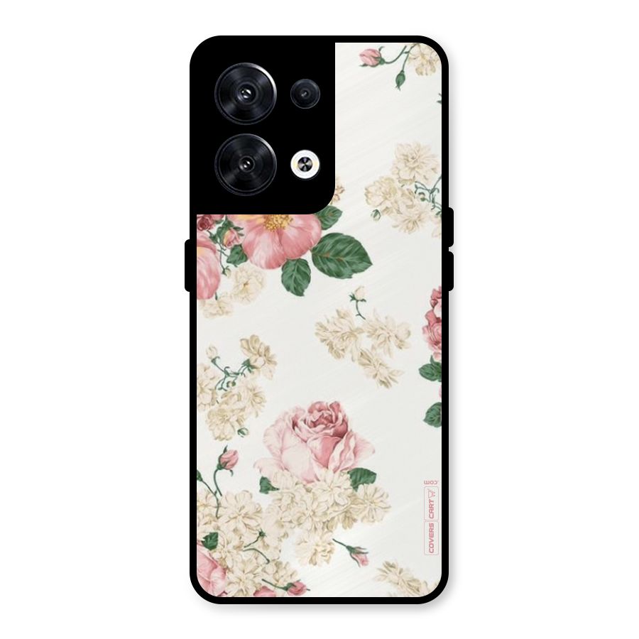 Vintage Floral Pattern Metal Back Case for Oppo Reno8 5G