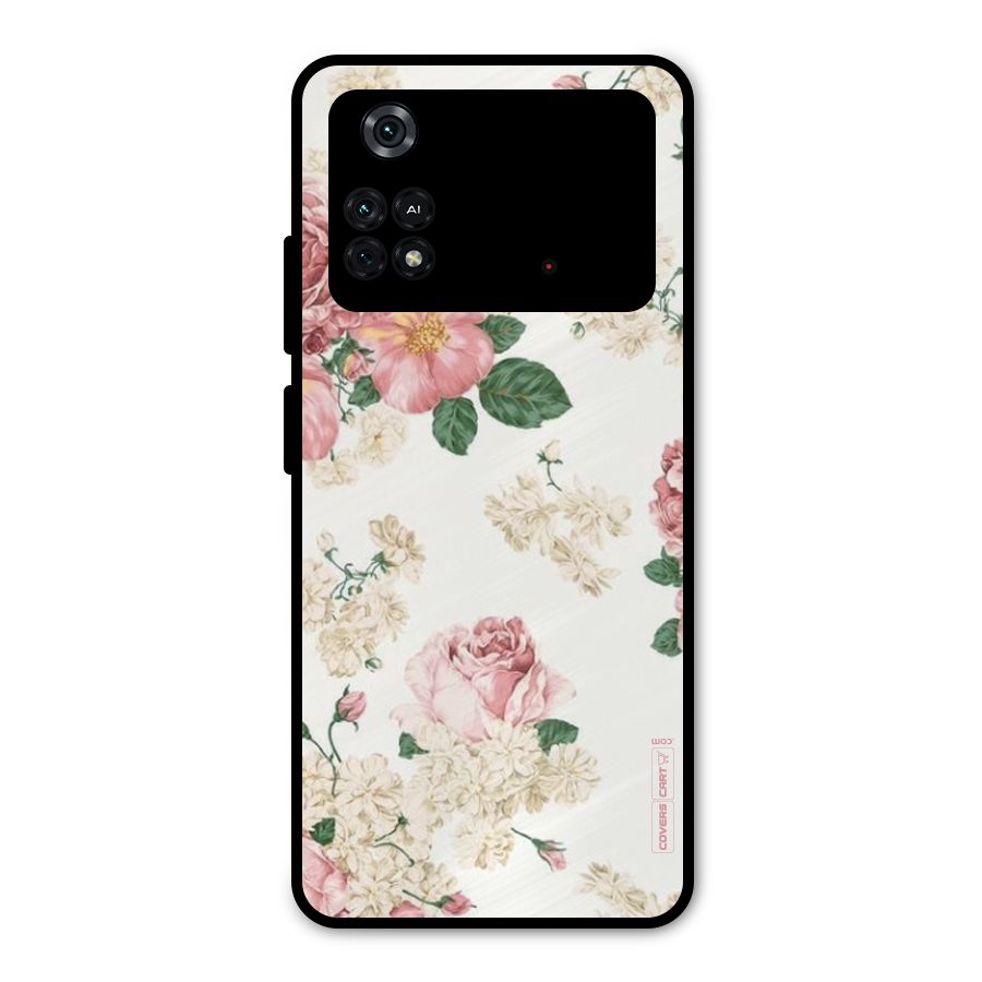 Vintage Floral Pattern Metal Back Case for Poco M4 Pro 4G