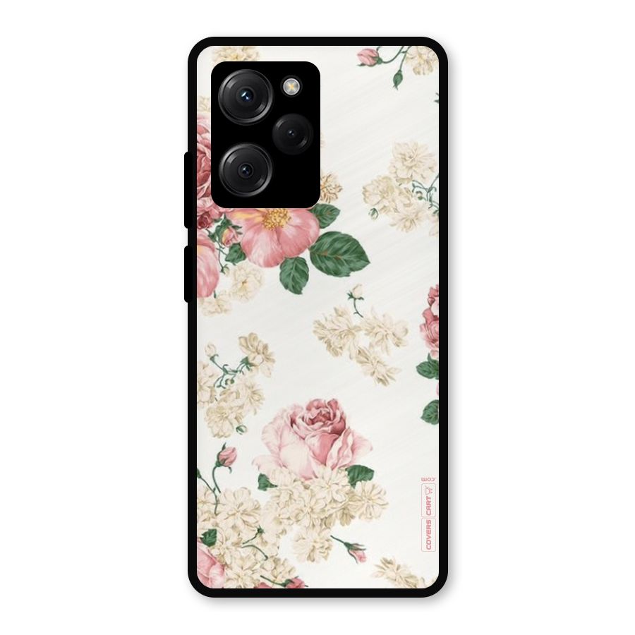 Vintage Floral Pattern Metal Back Case for Poco X5 Pro