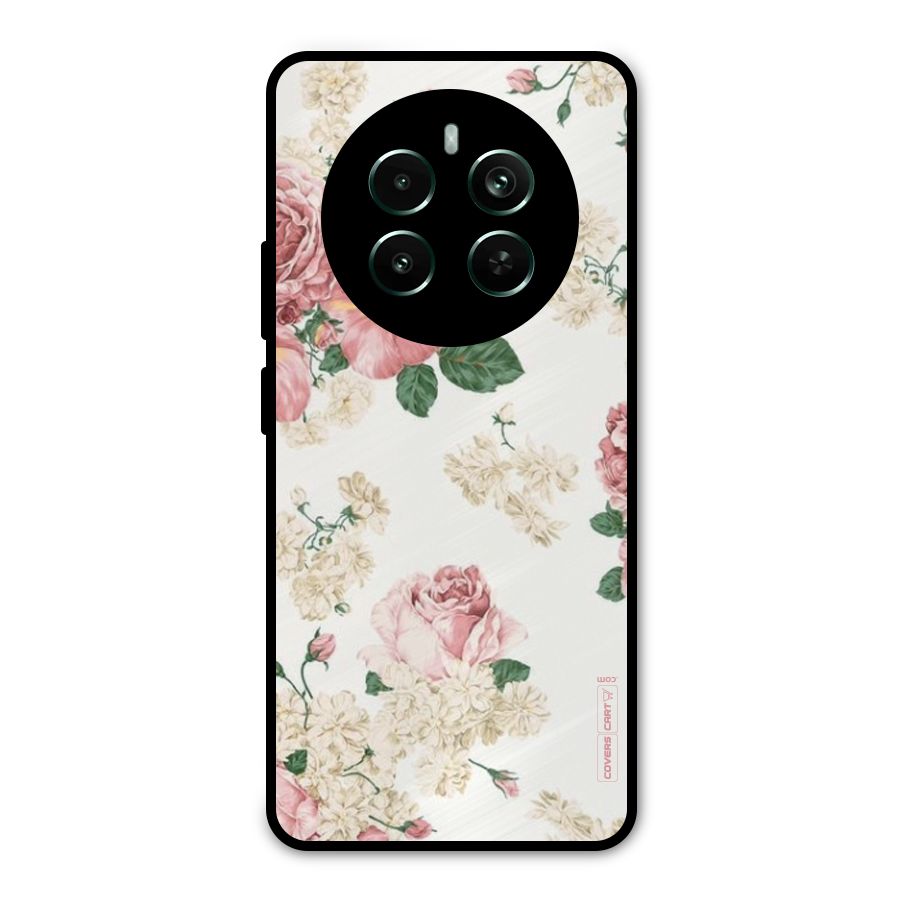 Vintage Floral Pattern Metal Back Case for Realme 12 Pro Plus