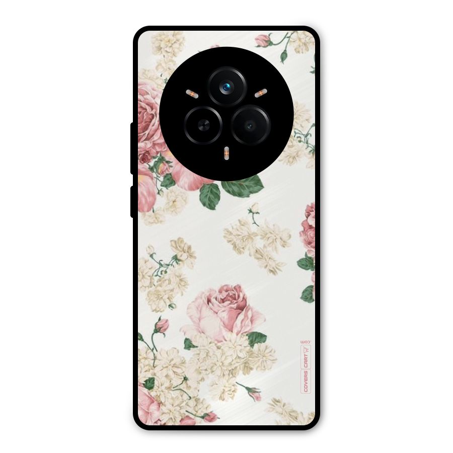 Vintage Floral Pattern Metal Back Case for Realme 14 Pro