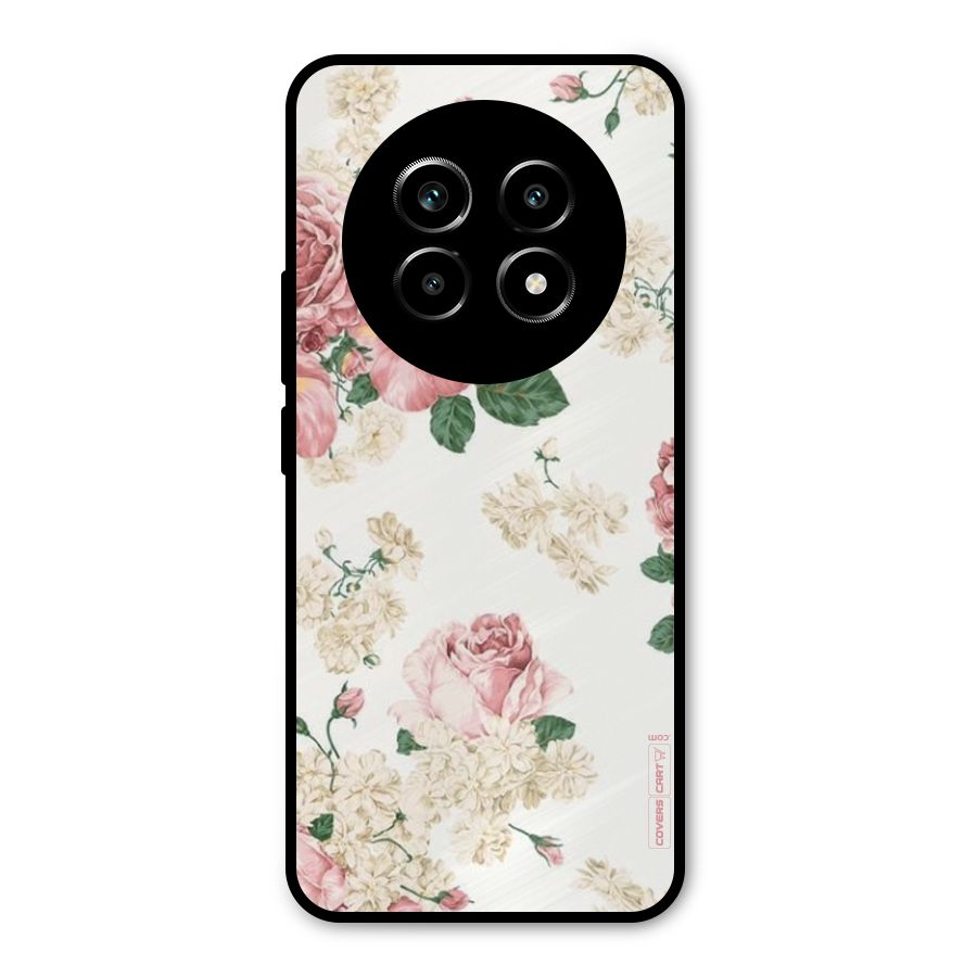 Vintage Floral Pattern Metal Back Case for Realme 14 Pro Lite