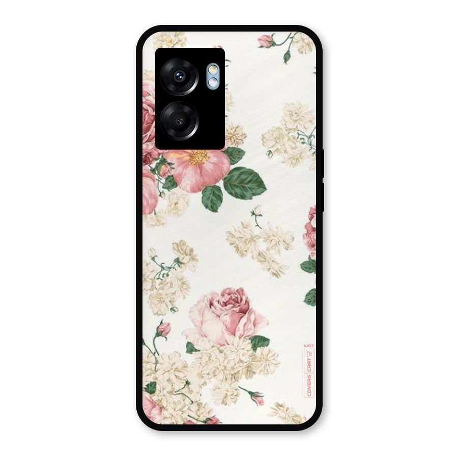 Vintage Floral Pattern Metal Back Case for Realme Narzo 50 5G