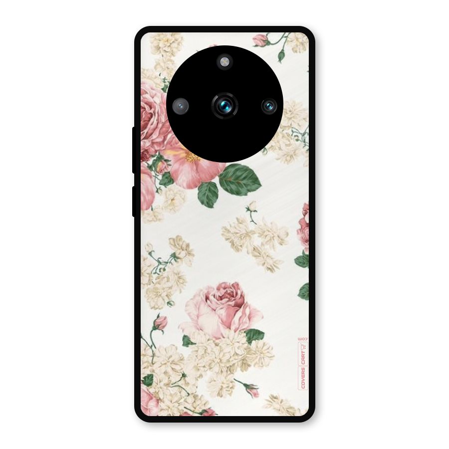 Vintage Floral Pattern Metal Back Case for Realme Narzo 60 Pro