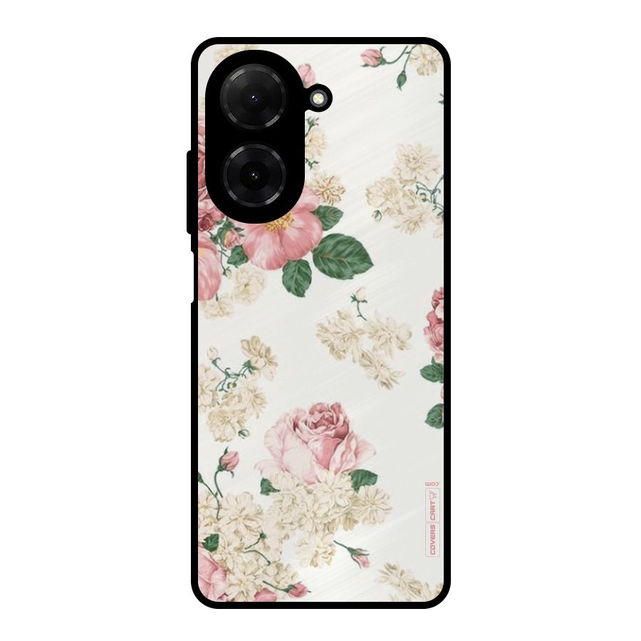 Vintage Floral Pattern Metal Back Case for Redmi A5 4G