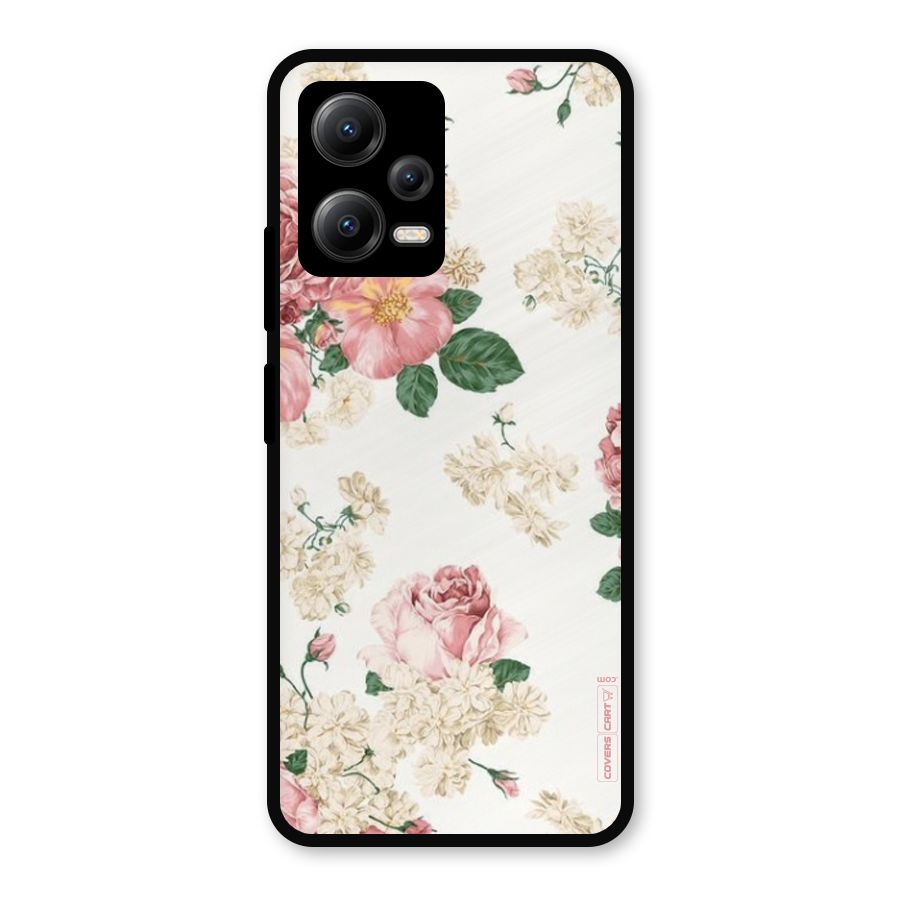 Vintage Floral Pattern Metal Back Case for Redmi Note 12 5G