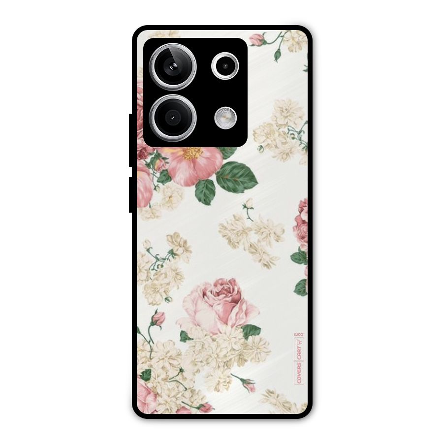 Vintage Floral Pattern Metal Back Case for Redmi Note 13 5G