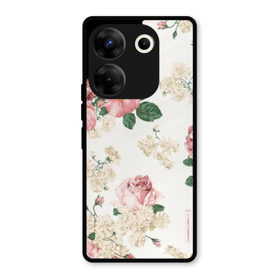 Vintage Floral Pattern Metal Back Case for Tecno Camon 20 Pro