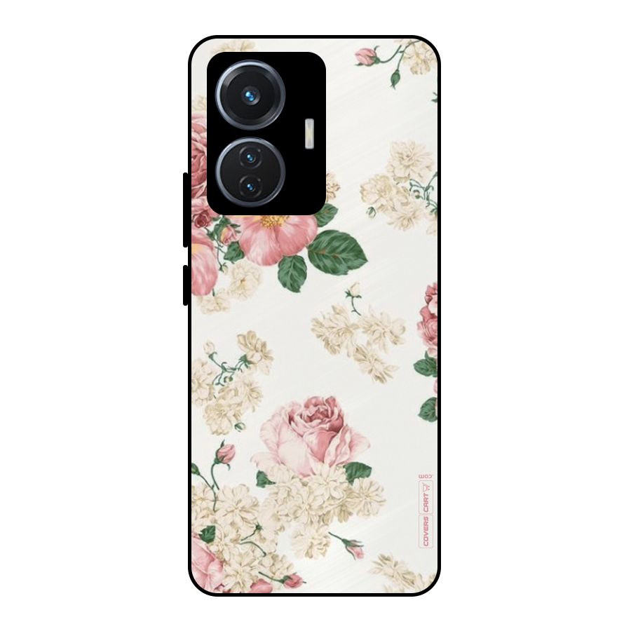 Vintage Floral Pattern Metal Back Case for Vivo T1 44W