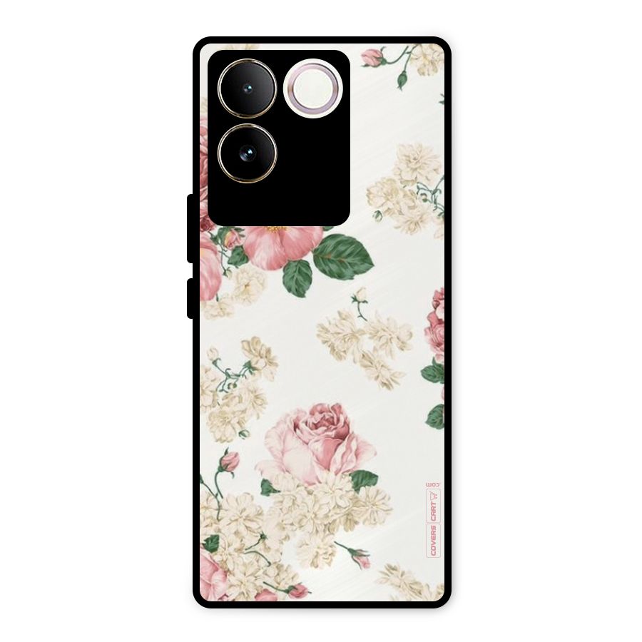 Vintage Floral Pattern Metal Back Case for Vivo T2 Pro