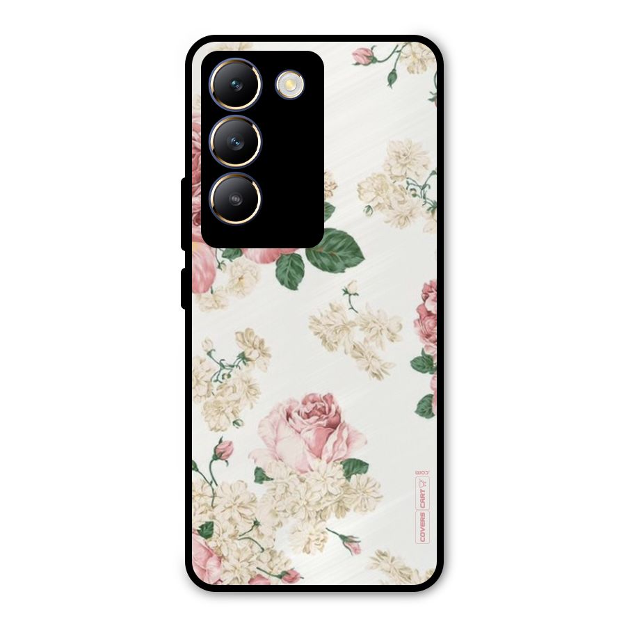 Vintage Floral Pattern Metal Back Case for Vivo T3 5G