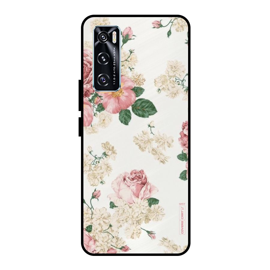 Vintage Floral Pattern Metal Back Case for Vivo V20 SE
