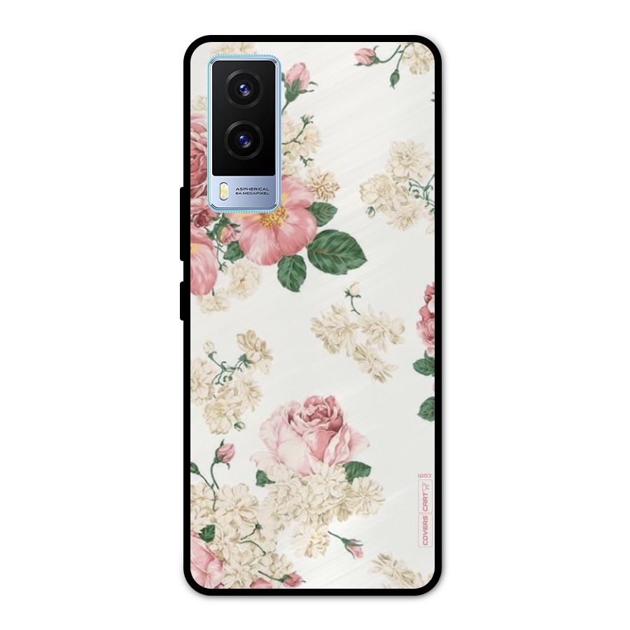 Vintage Floral Pattern Metal Back Case for Vivo V21e 5G