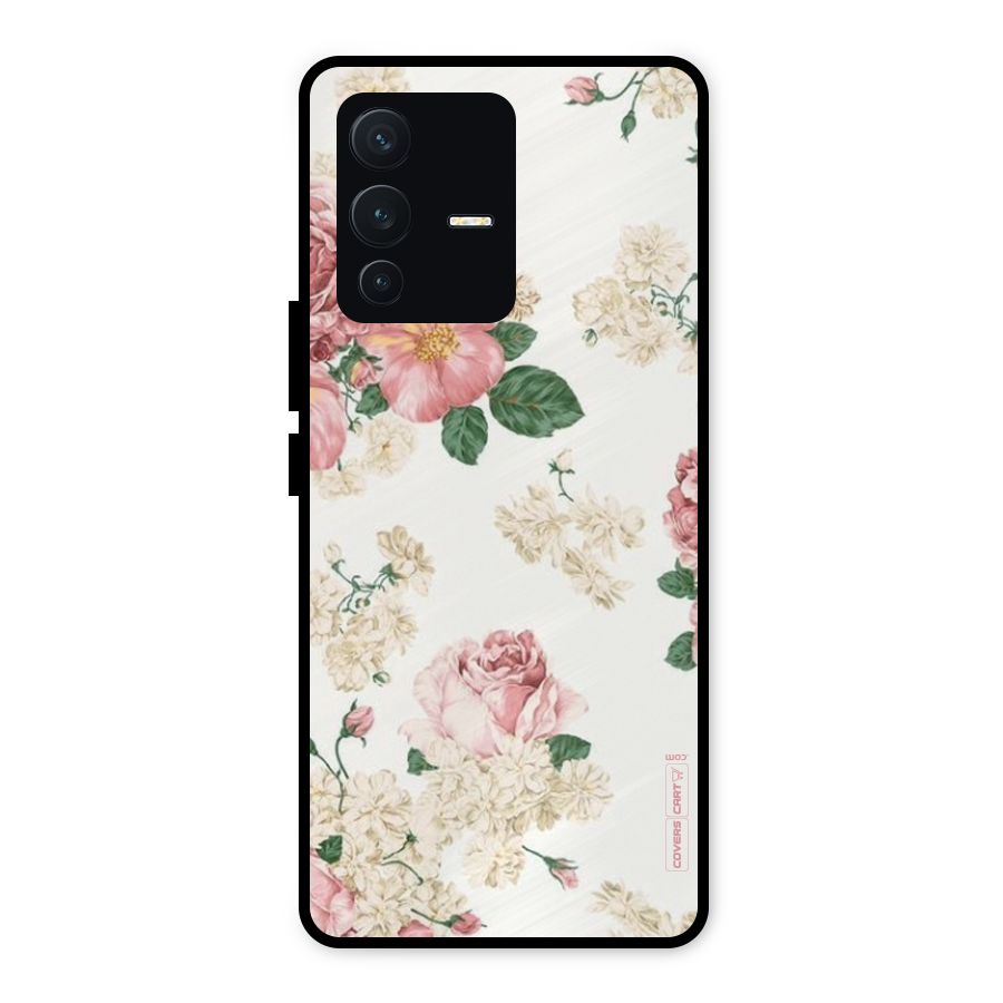 Vintage Floral Pattern Metal Back Case for Vivo V23 5G