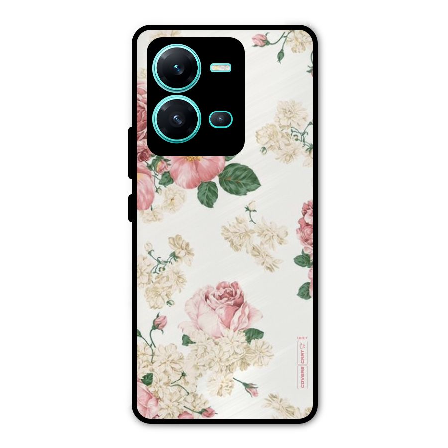 Vintage Floral Pattern Metal Back Case for Vivo V25