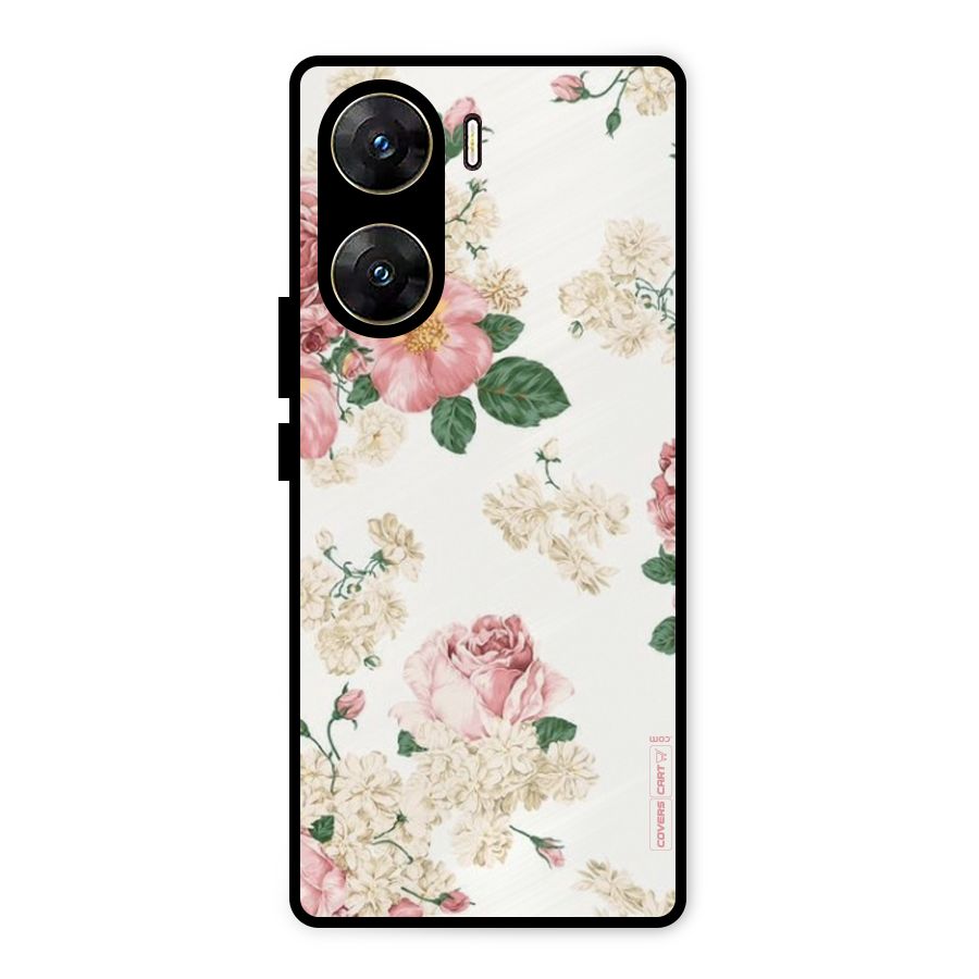 Vintage Floral Pattern Metal Back Case for Vivo V29e