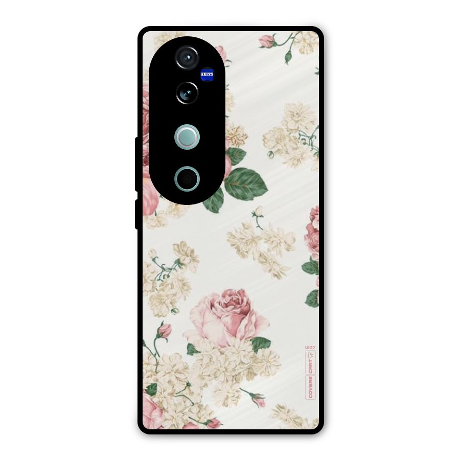 Vintage Floral Pattern Metal Back Case for Vivo V40