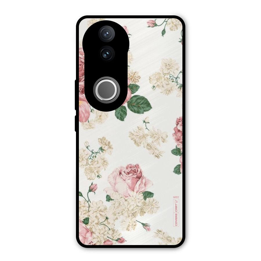Vintage Floral Pattern Metal Back Case for Vivo V50e