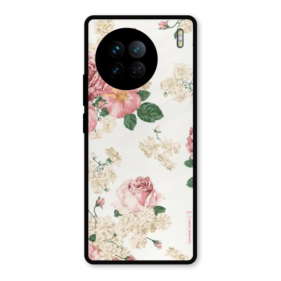 Vintage Floral Pattern Metal Back Case for Vivo X90
