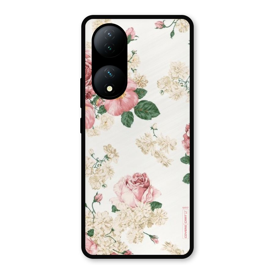 Vintage Floral Pattern Metal Back Case for Vivo Y100a