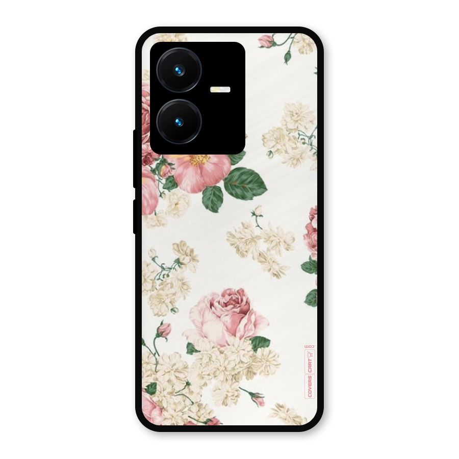 Vintage Floral Pattern Metal Back Case for Vivo Y22