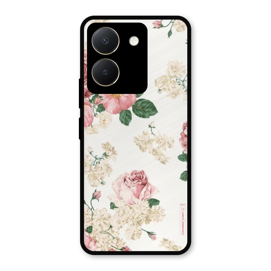 Vintage Floral Pattern Metal Back Case for Vivo Y36