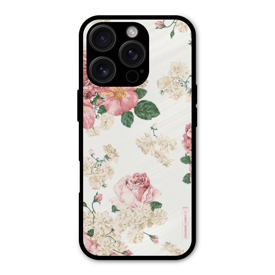 Vintage Floral Pattern Metal Back Case for iPhone 16 Pro